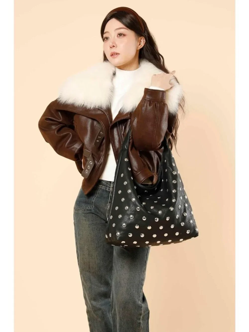Stylish Studded Hobo Purse | Leather Tote Bag | Rivet Shoulder Handbag for Women